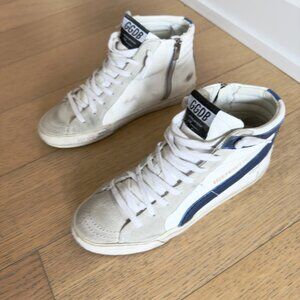 Golden Goose Slide Distressed Suede And Leather High-top Sneakers- Size 35